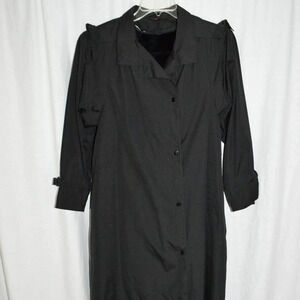 80s Misty Valley Black Trench Coat Lined 7/8